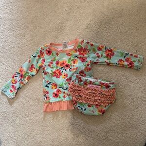 Ruffle Butts Floral Swimsuit - top and bottom with Ruffle Trim